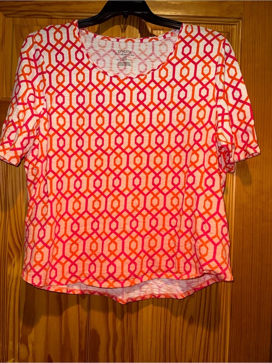 Chico's Tops - Chico's Size 3/ Size 16 Pink & Orange Geometric Short Sleeve Tee